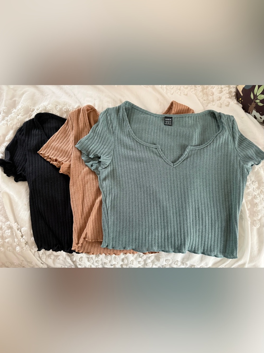 3 PACK/ ONE PRICE- Ribbed V-Neck Crop Top - Sage Green